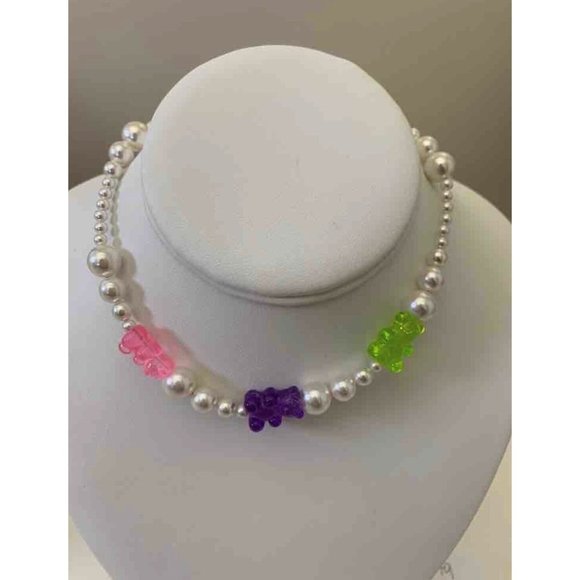 AUTHENIC NIB JOOMI LIM PINK LIME PURPLE FRUIT PUNCH PEARL & GUMMY BEAR NECKLACE - Picture 2 of 4